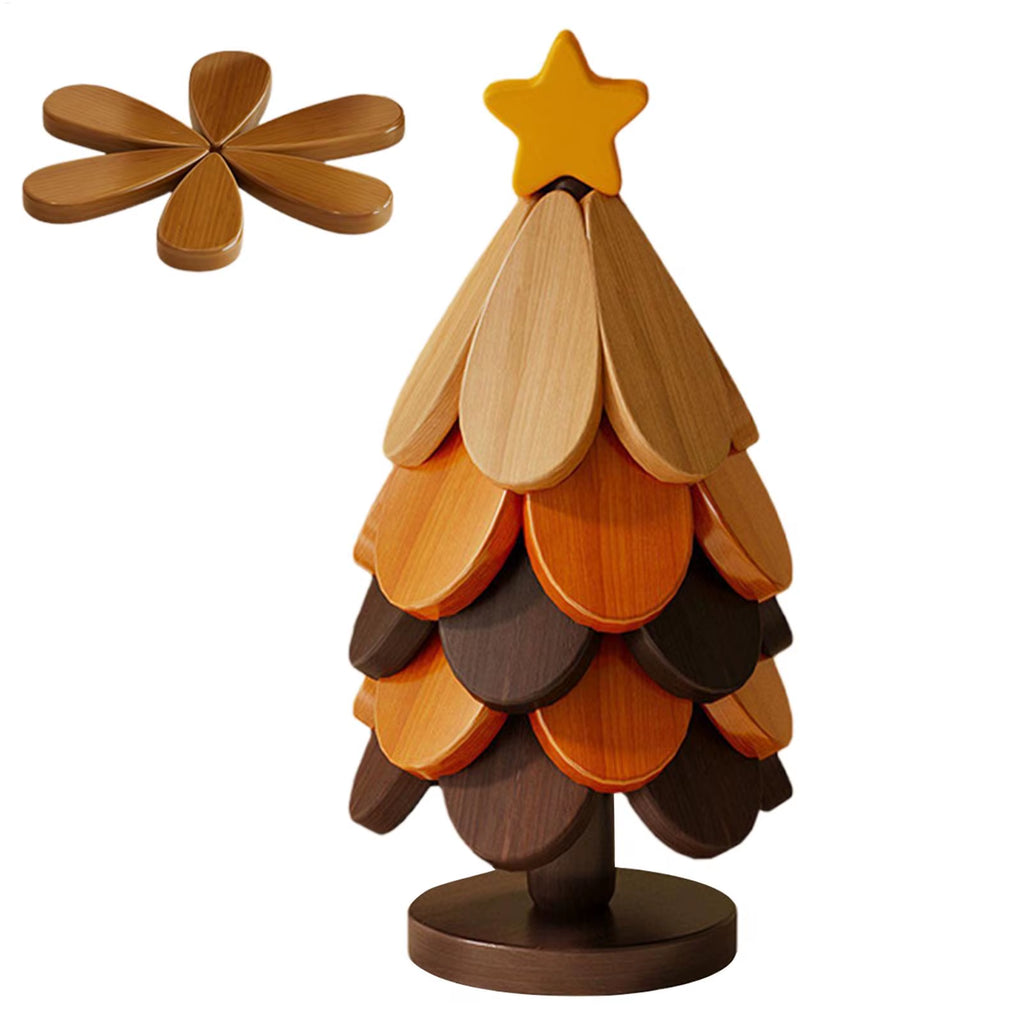 Christmas Tree Trivet – 5 Pc Foldable Wooden Hot Pad Set – image 3