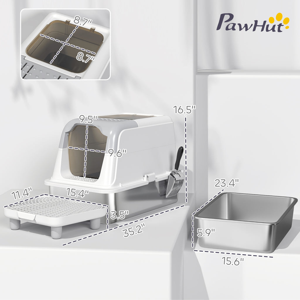 Stainless Steel Litter Box, Extra Large Enclosed with Scoop and Pedal – image 3