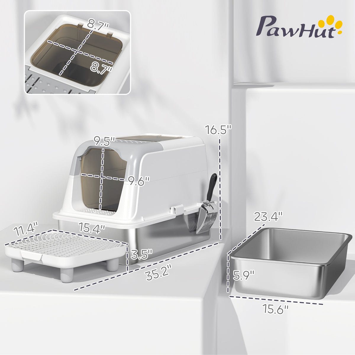 Stainless Steel Litter Box, Extra Large Enclosed with Scoop and Pedal – image 3