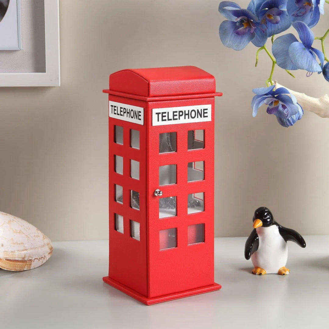 Leather Jewelry Box 11.5 in Tall, Red Telephone Booth Design – image 3