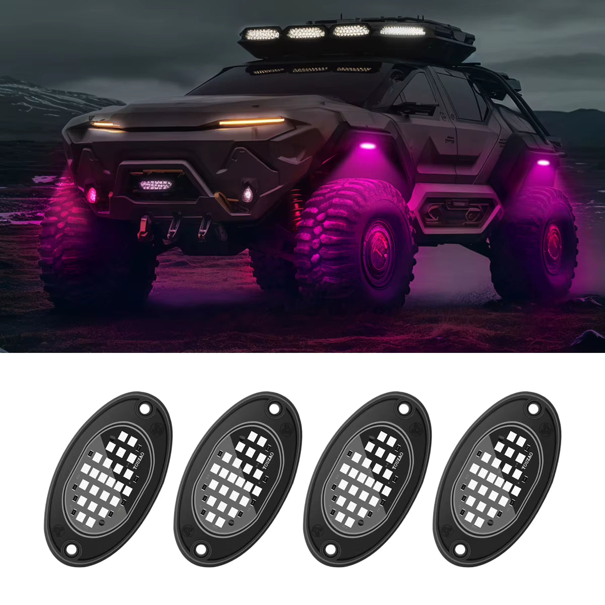 Truck LED Rock Lights 4-Pack, 12V Underbody Glow Lights, Blue – image 9
