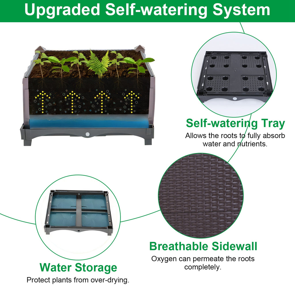 Self-Watering Square Planter Box, 12 in Rattan-Look Raised Garden Bed – image 2