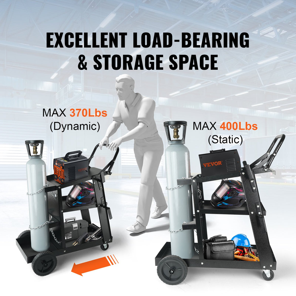 Welding Cart 3-Tier Heavy Duty, 400 lb Capacity, Swivel Wheels