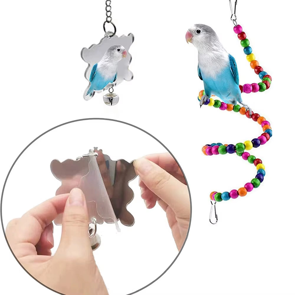 Bird Toy Set 7-Piece - Parrot Swing, Ladder, Mirror and Bell Cage Toys – image 4