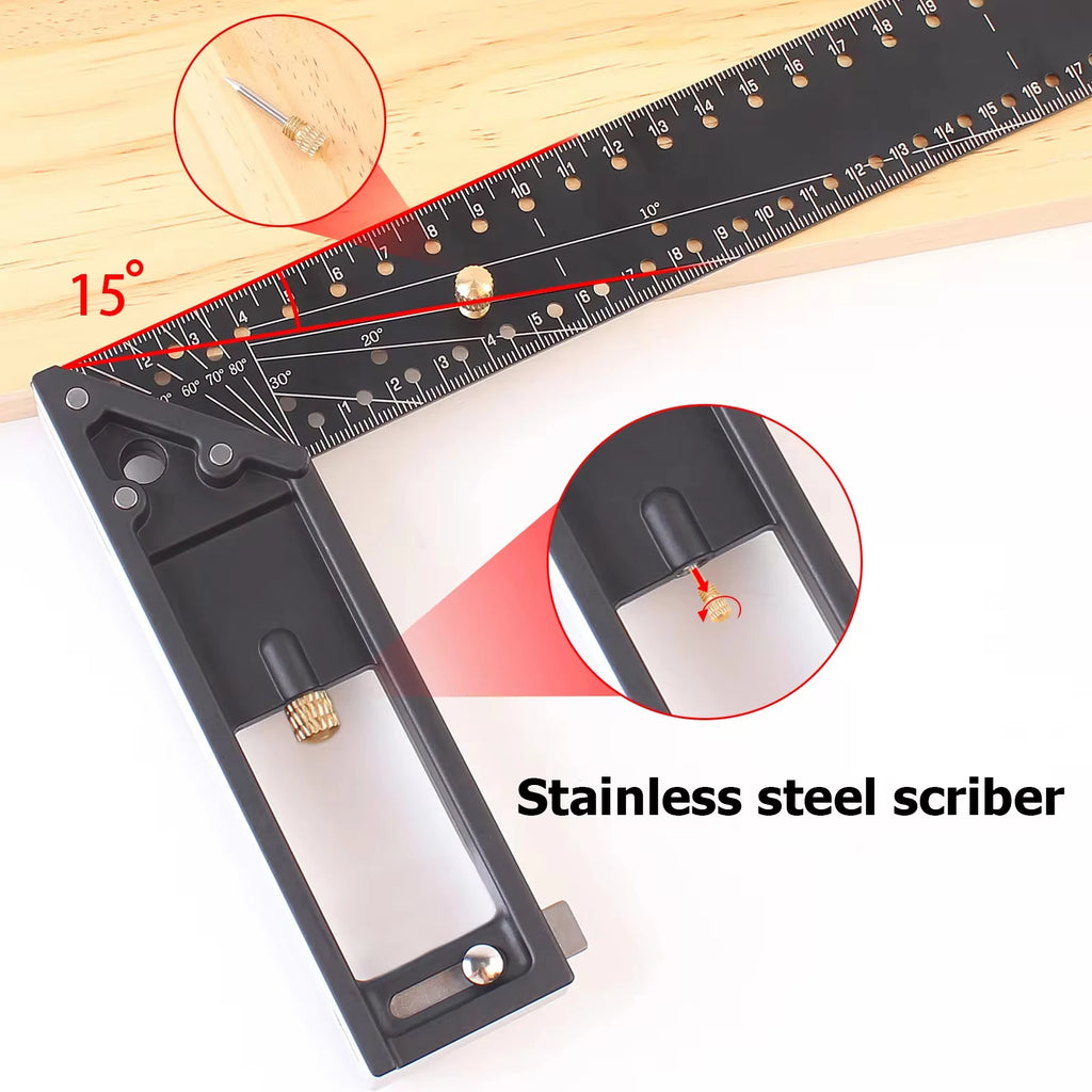 Precision Right Angle Marking Ruler - 45/90 Degree Woodworking Scribe Gauge