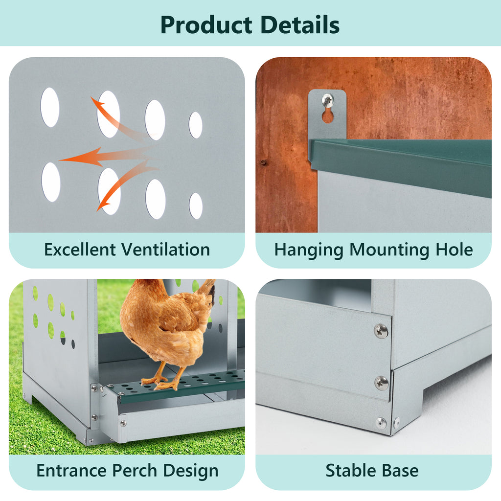 10 Bay Galvanized Steel Hen Nest Box, Wall Mount, Vented
