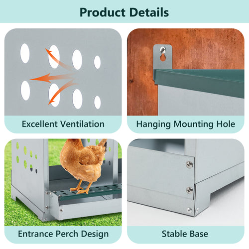 10 Bay Galvanized Steel Hen Nest Box, Wall Mount, Vented