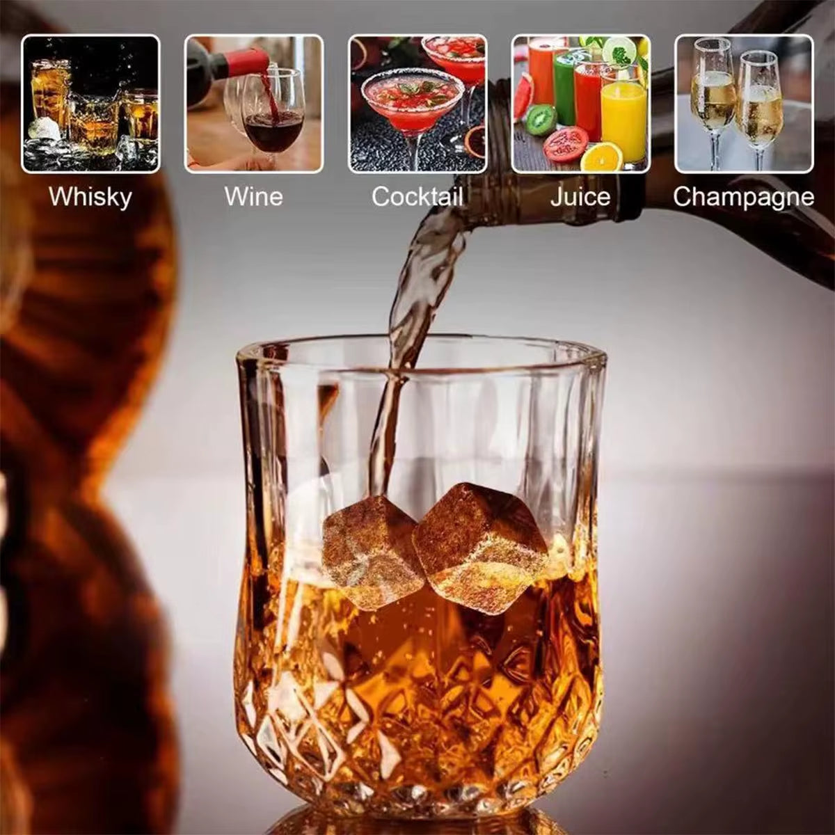 Whiskey Stones and Glasses Gift Set in Wooden Box, 8 Granite Stones – image 4