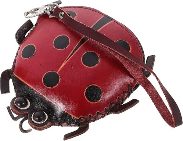 Ladybug Coin Purse, Handmade Leather Zipper Pouch for Women
