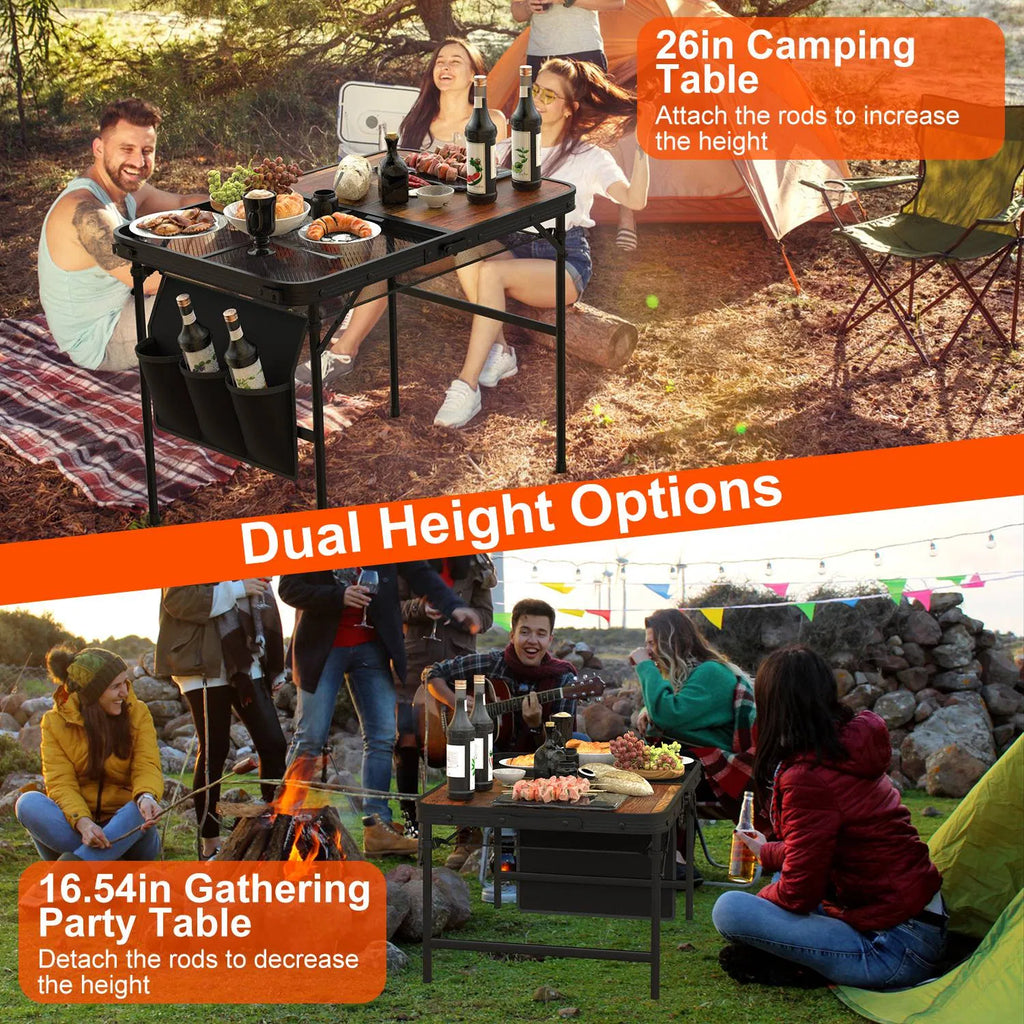 Folding Camping Table 35 x 24 in, Adjustable Height with Storage Net – image 1