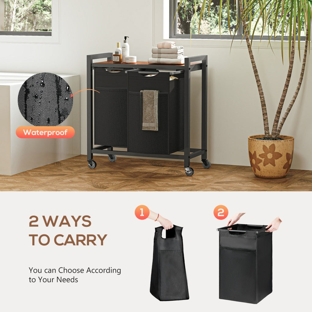 Rolling Laundry Sorter with Pull-Out Bags and Top Shelf – image 14
