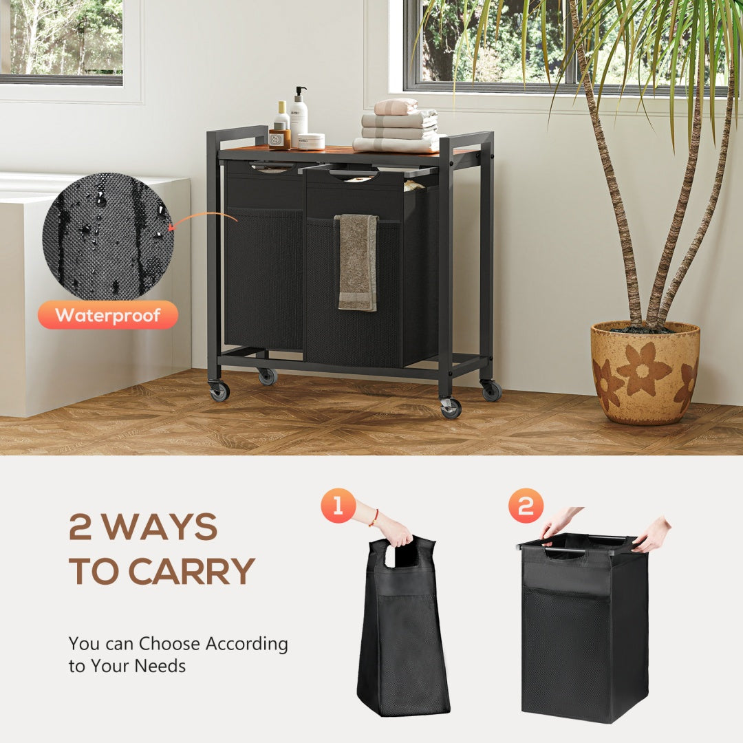Rolling Laundry Sorter with Pull-Out Bags and Top Shelf – image 14