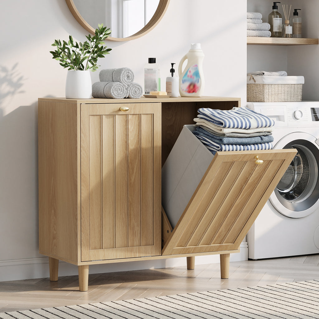 Tilt-Out Laundry Hamper Cabinet with Removable Liner, Oak – image 5