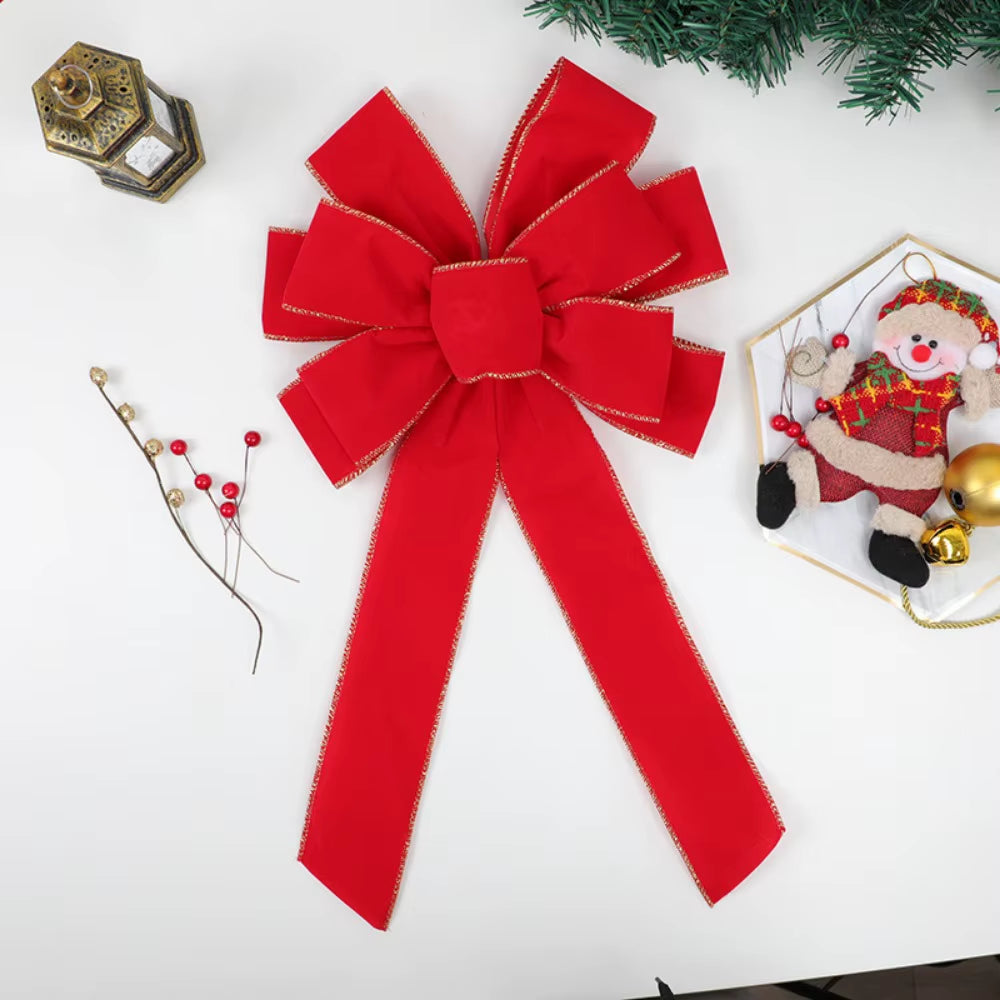 Christmas Bow - Red Velvet Wreath Bow with Gold Wired Edge – image 6