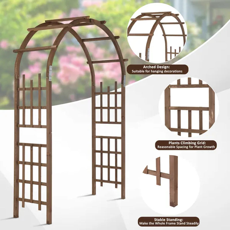 7 Ft Wooden Wedding Arch Arbor With Side Trellis, Dark Brown – image 7