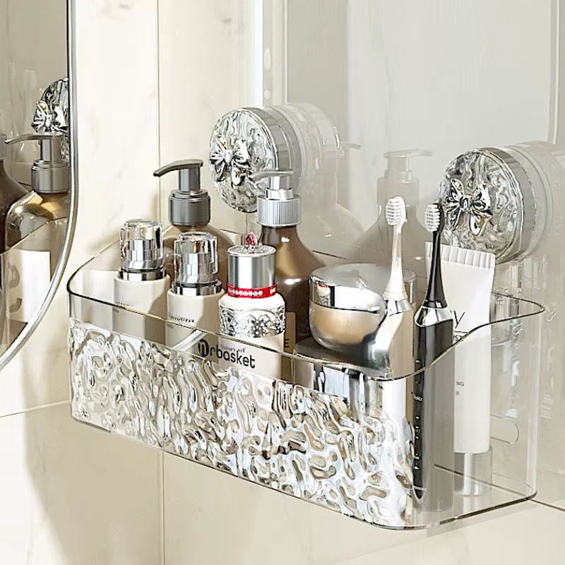 Suction Cup Shower Caddy – Glacier Pattern Bathroom Shelf – image 2