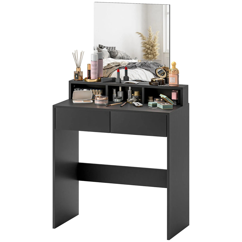 Makeup Vanity Desk with Mirror, Drawers and Open Shelves, Black – image 2