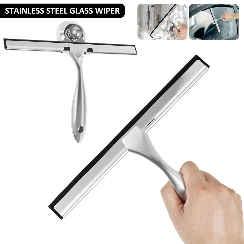 Shower Squeegee - Stainless Steel with Suction Cup Holder