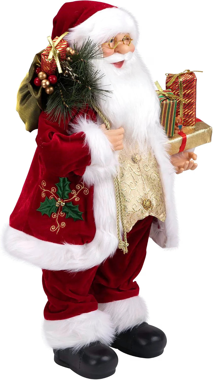 Standing Santa Claus Figure 24 in with Presents, Red Holly Berry – image 4