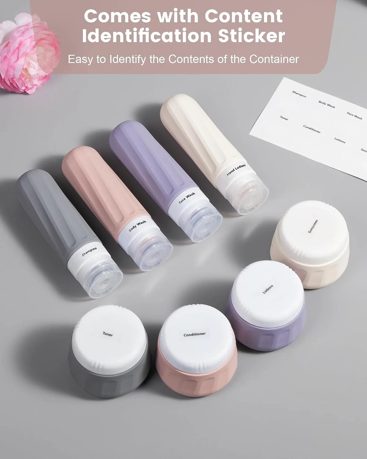 Silicone Travel Bottles 8-Pack, 3 oz Squeeze Bottles & Jars – image 5