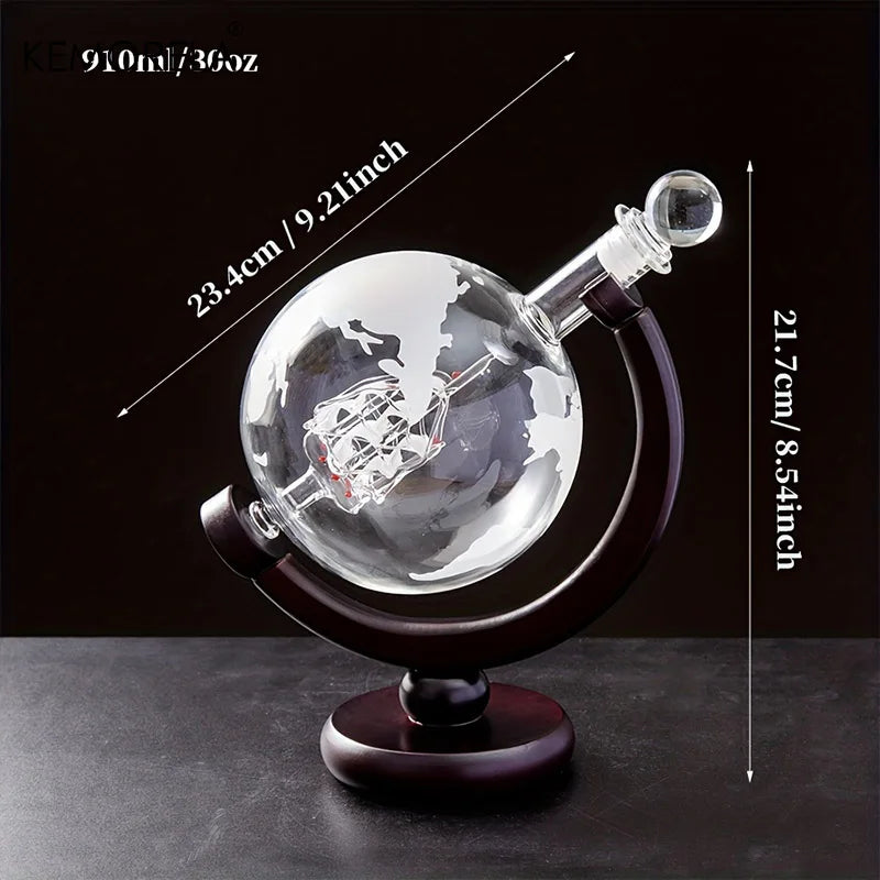 Globe Whiskey Decanter Set, 900 ml with Wood Stand – image 5