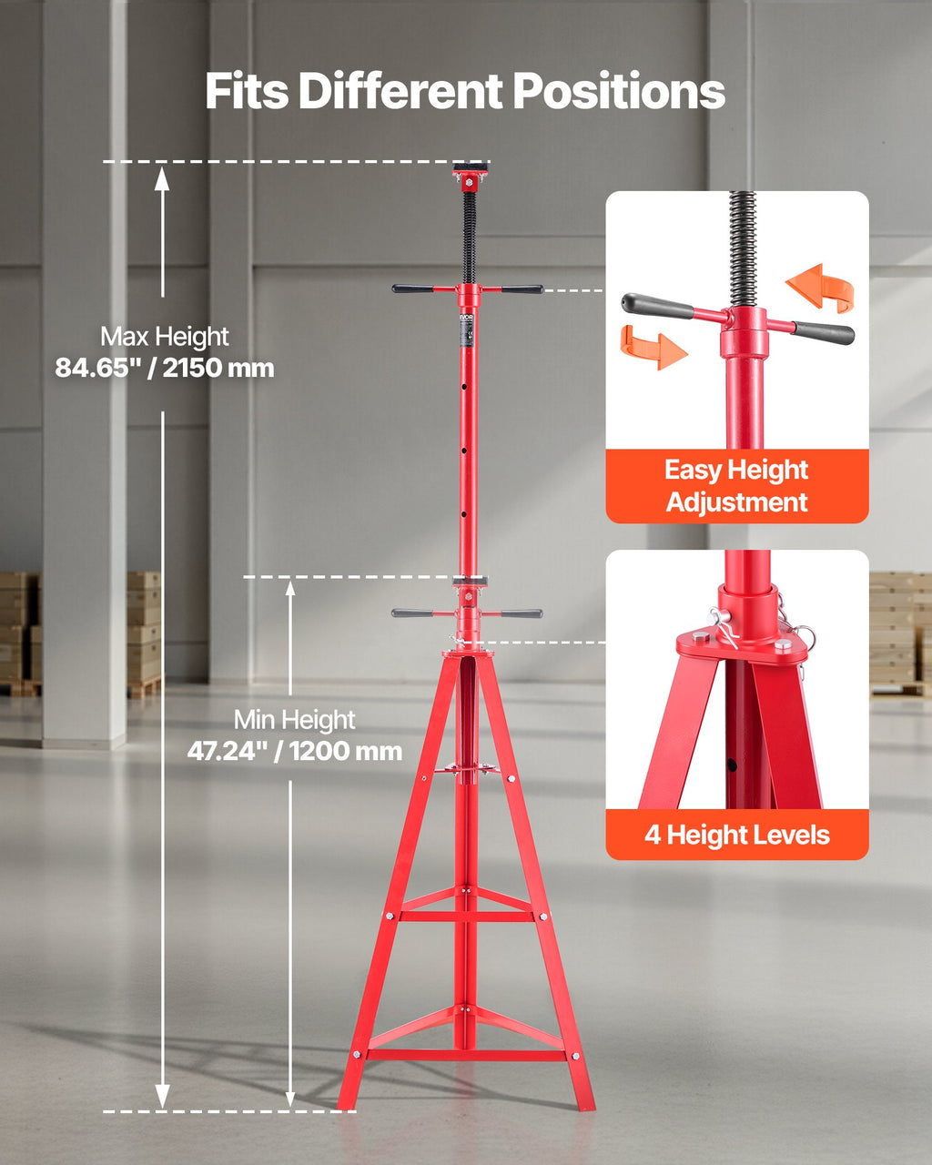 2 Ton under Hoist Tripod Stand High Reach 47 to 84.6 In