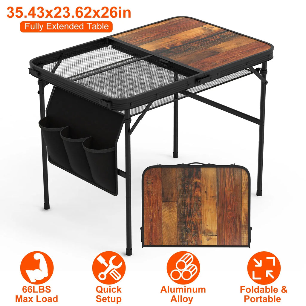 Folding Camping Table 35 x 24 in, Adjustable Height with Storage Net – image 7
