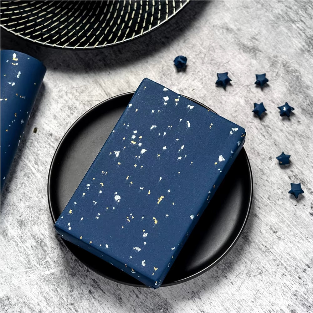 Navy & Gold Foil Gift Wrapping Paper Roll – image 4