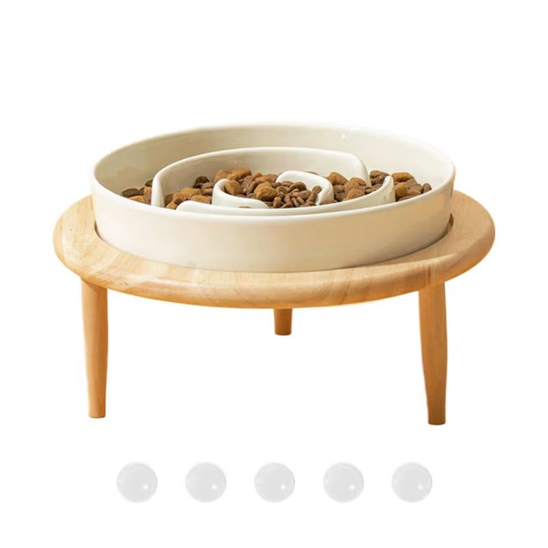 Ceramic Slow Feeder Bowl - Elevated Dog Bowl with Wood Stand – image 6