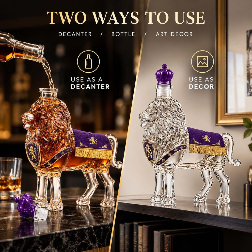 Whiskey Decanter Lion Sculpture, 350 ml Glass with Crown Stopper – image 4