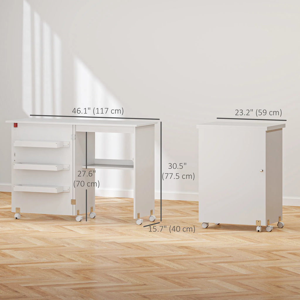 Folding Sewing Machine Cabinet with Storage Bins and Lockable Wheels – image 3