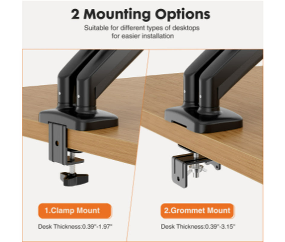 Dual Monitor Arm, Gas Spring Desk Mount for 13-32 in Screens – image 3