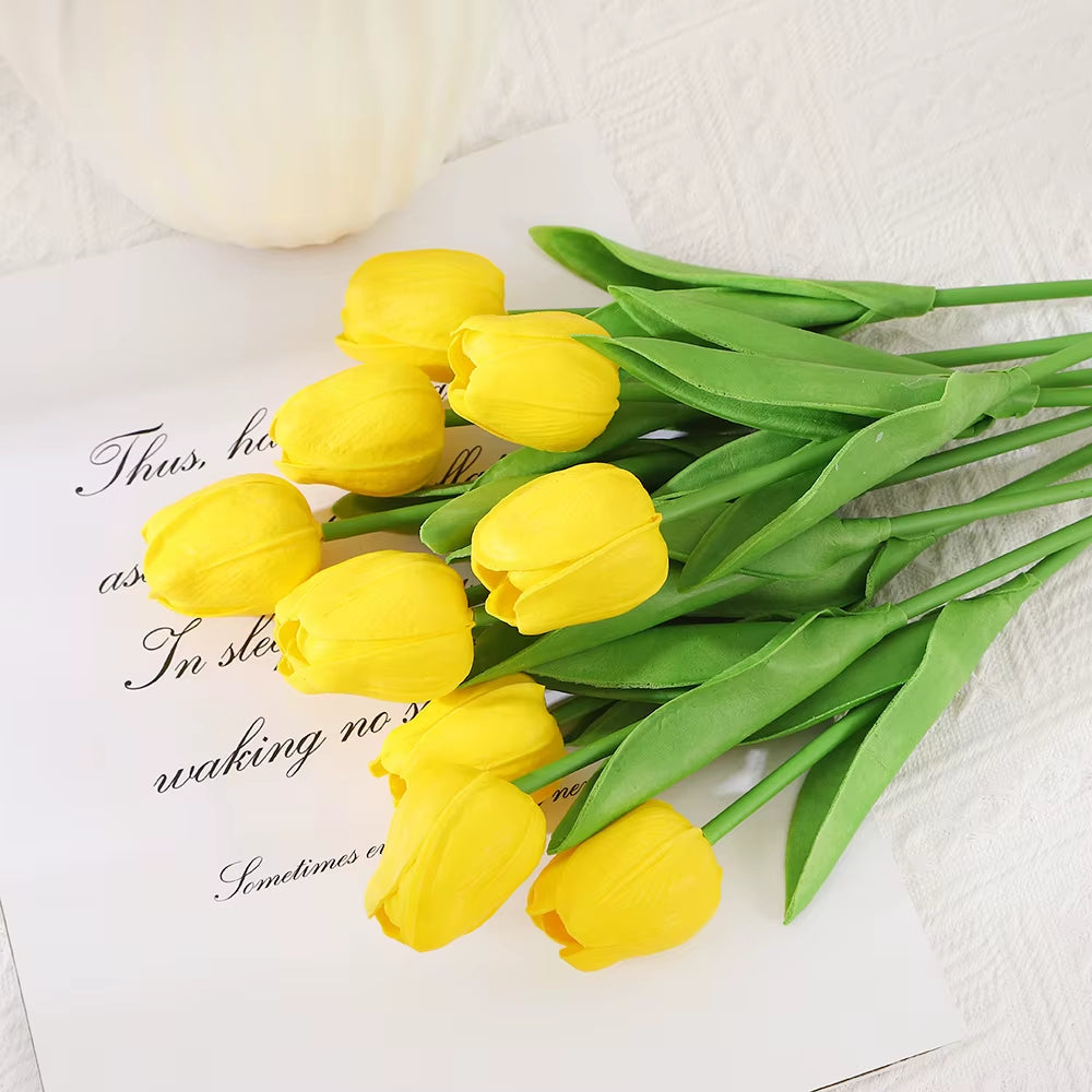 Artificial Tulips 10 Pack - Real Touch Fake Flowers