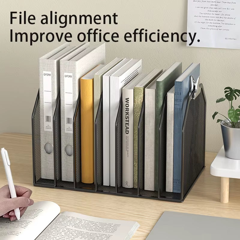 5-Section Metal Mesh File Folder Stand, Vertical Desktop Organizer – image 6