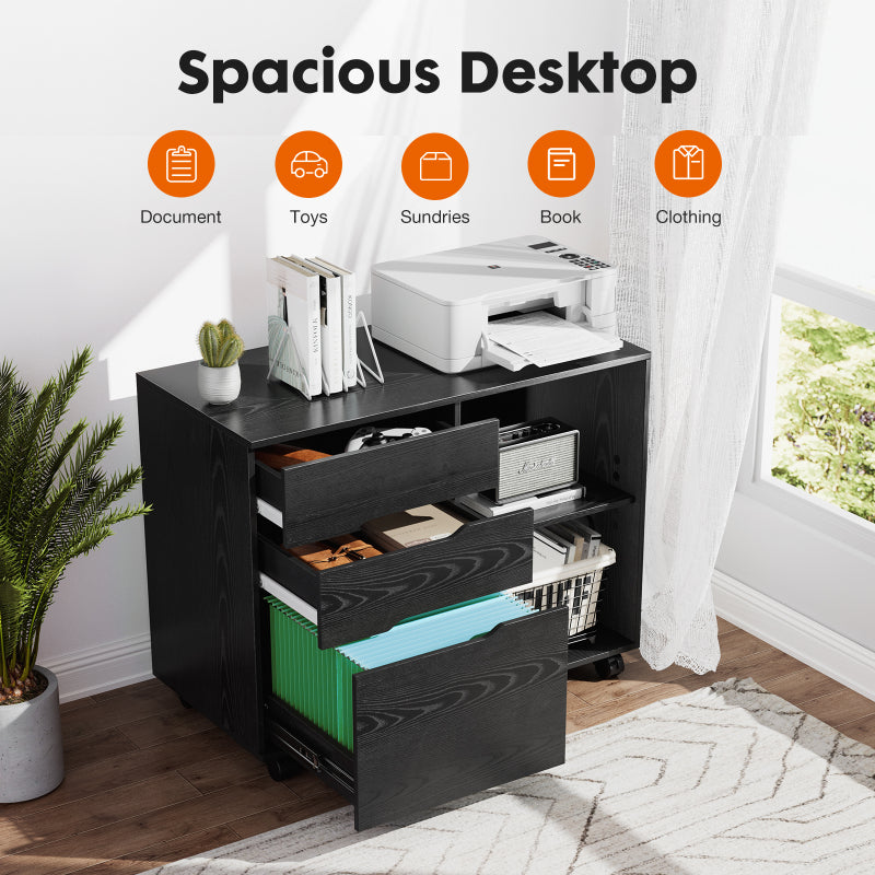 3-Drawer Rolling Lateral File Cabinet with Open Shelves and Printer Top – image 20