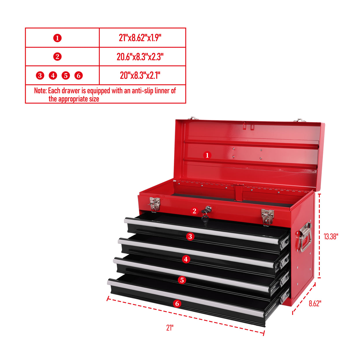 Metal Tool Box with 4 Drawers, 21 in Portable Locking Tool Chest – image 9