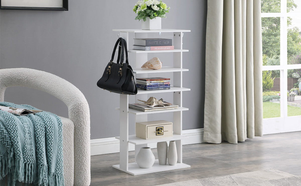 Shoe Rack 7-Tier Vertical with Hooks, Narrow Entryway Organizer – image 5