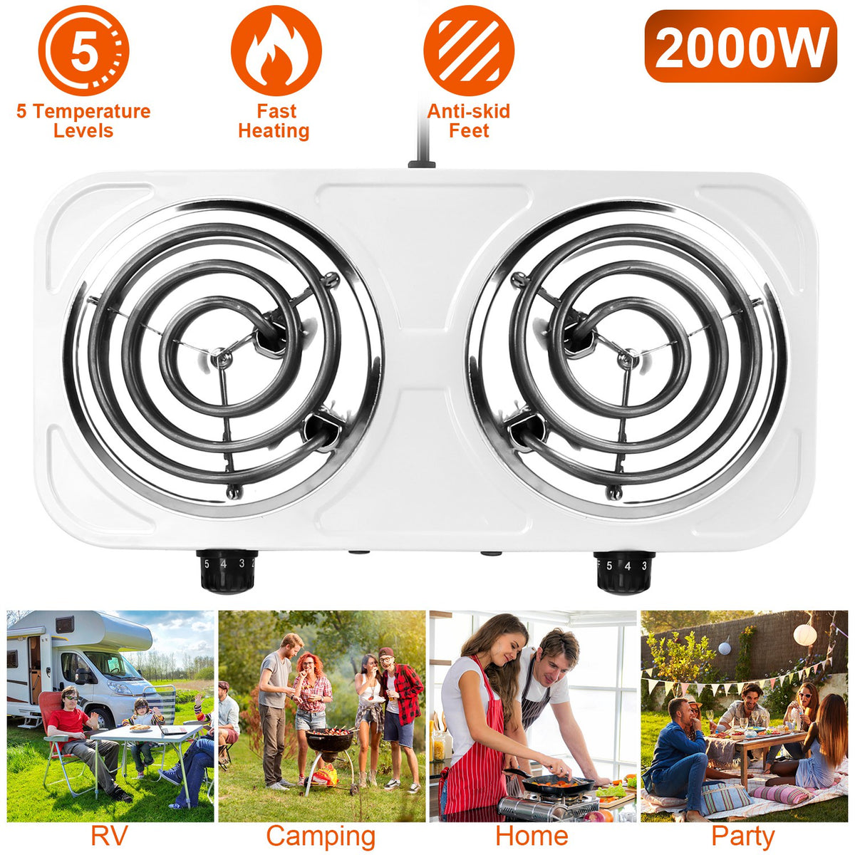 Electric Double Burner Hot Plate, 2000W Portable Countertop Stove – image 5