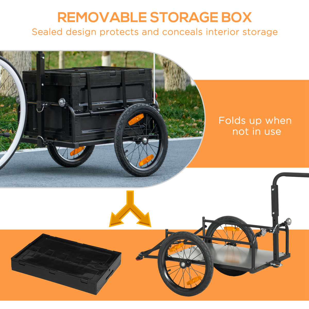 Bike Cargo Trailer with Removable Storage Box, Foldable Steel Frame – image 4