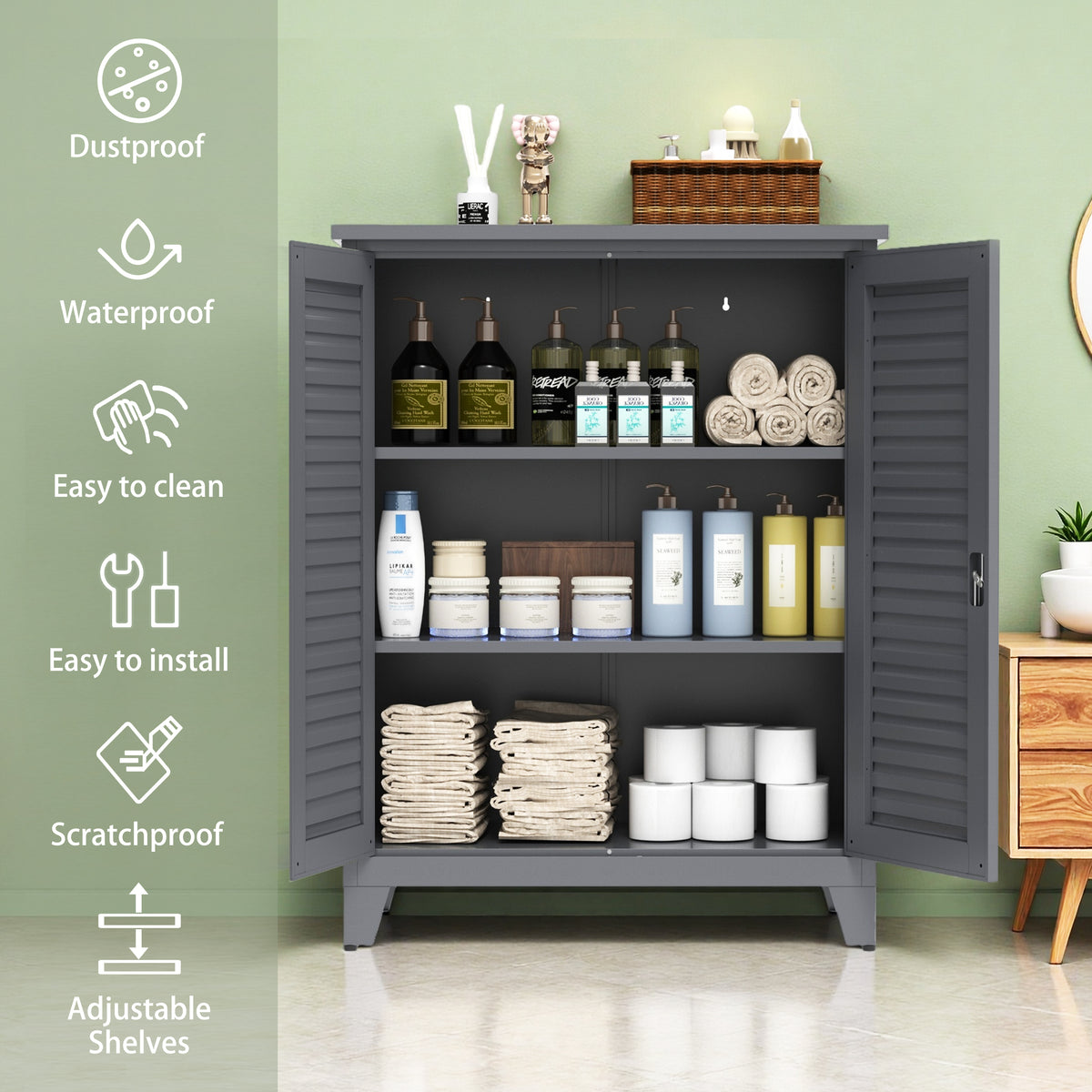 Wall Mountable Metal Tool Storage Cabinet with Pegboard, 47 Inch – image 4
