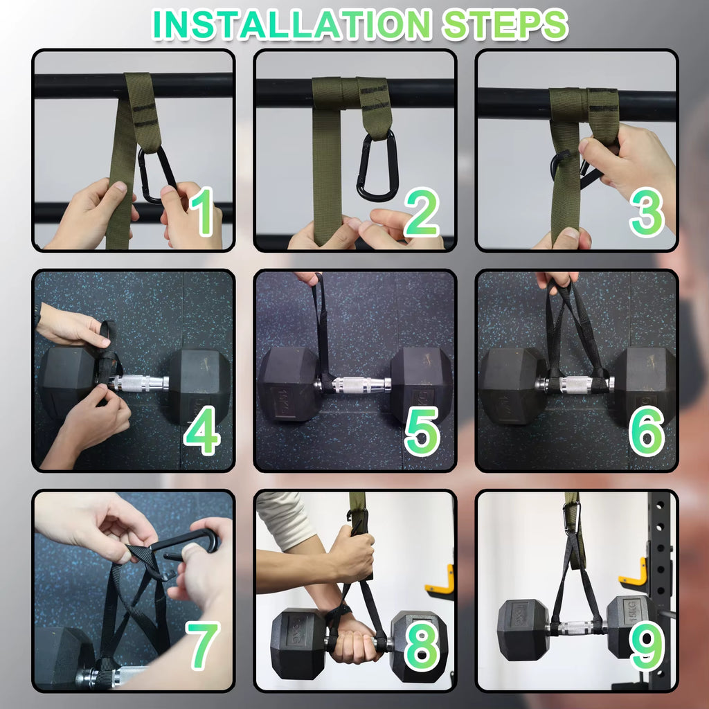 Dumbbell Spotter Straps Adjustable for Rack or Pull Up Bar, Green – image 4