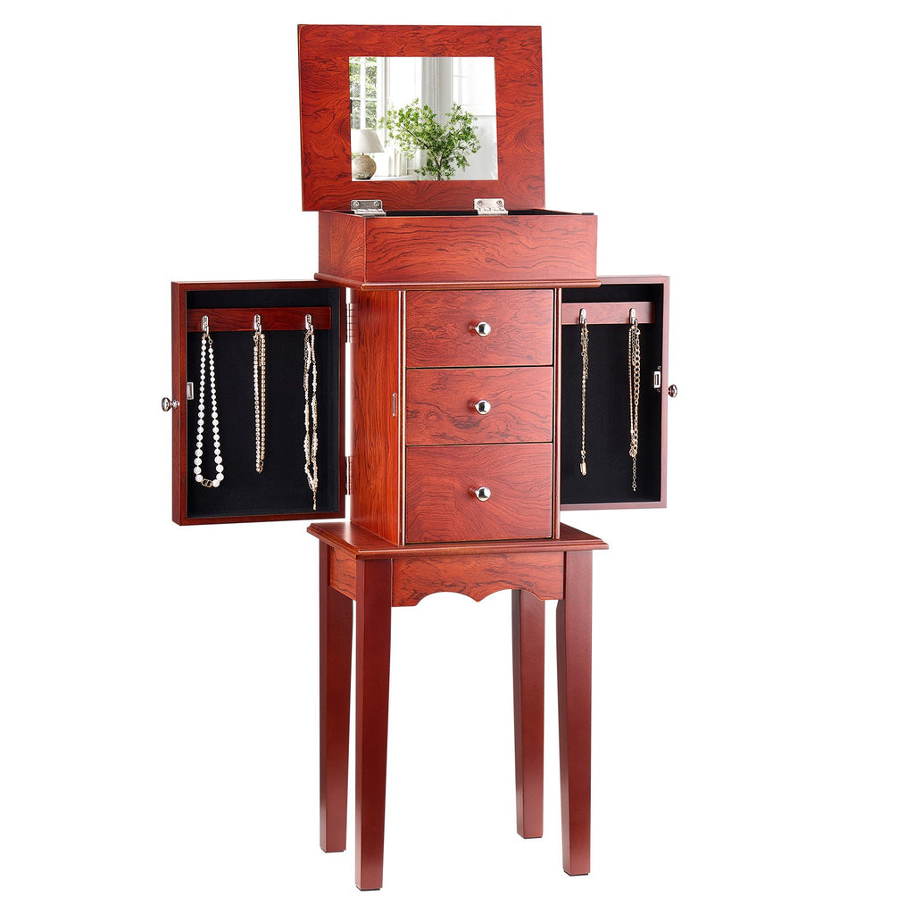 Standing Jewelry Armoire Chest with Flip-Top Mirror and 3 Drawers