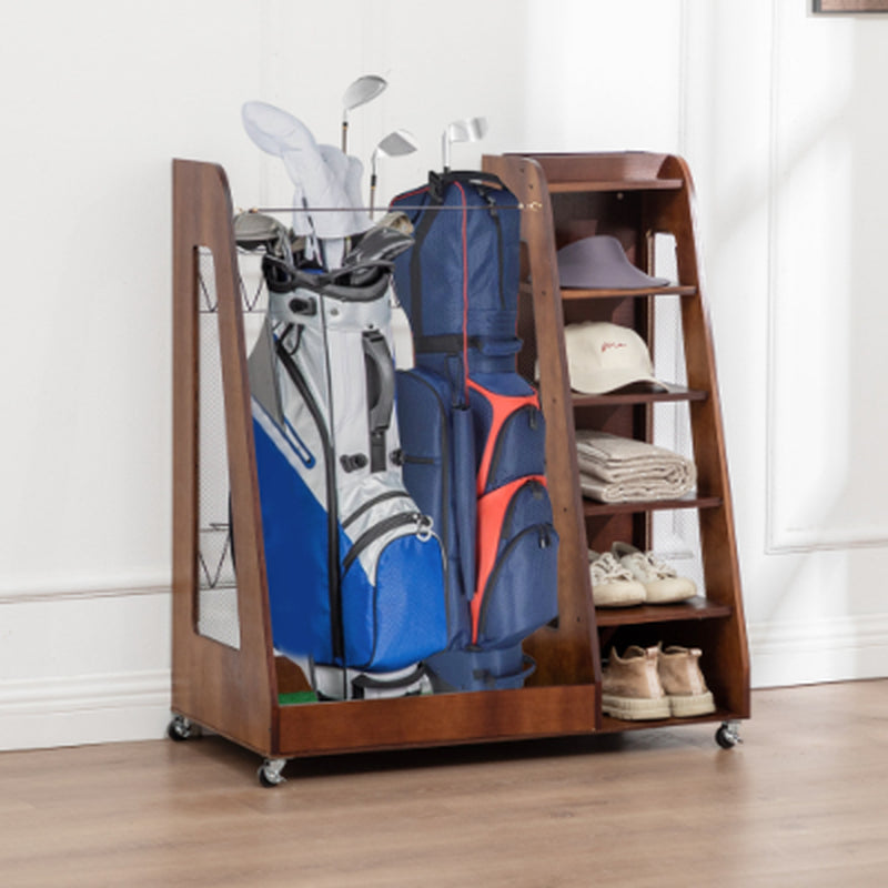 Wooden Golf Bag Organizer for 2 Bags With Shoe Shelves – image 24
