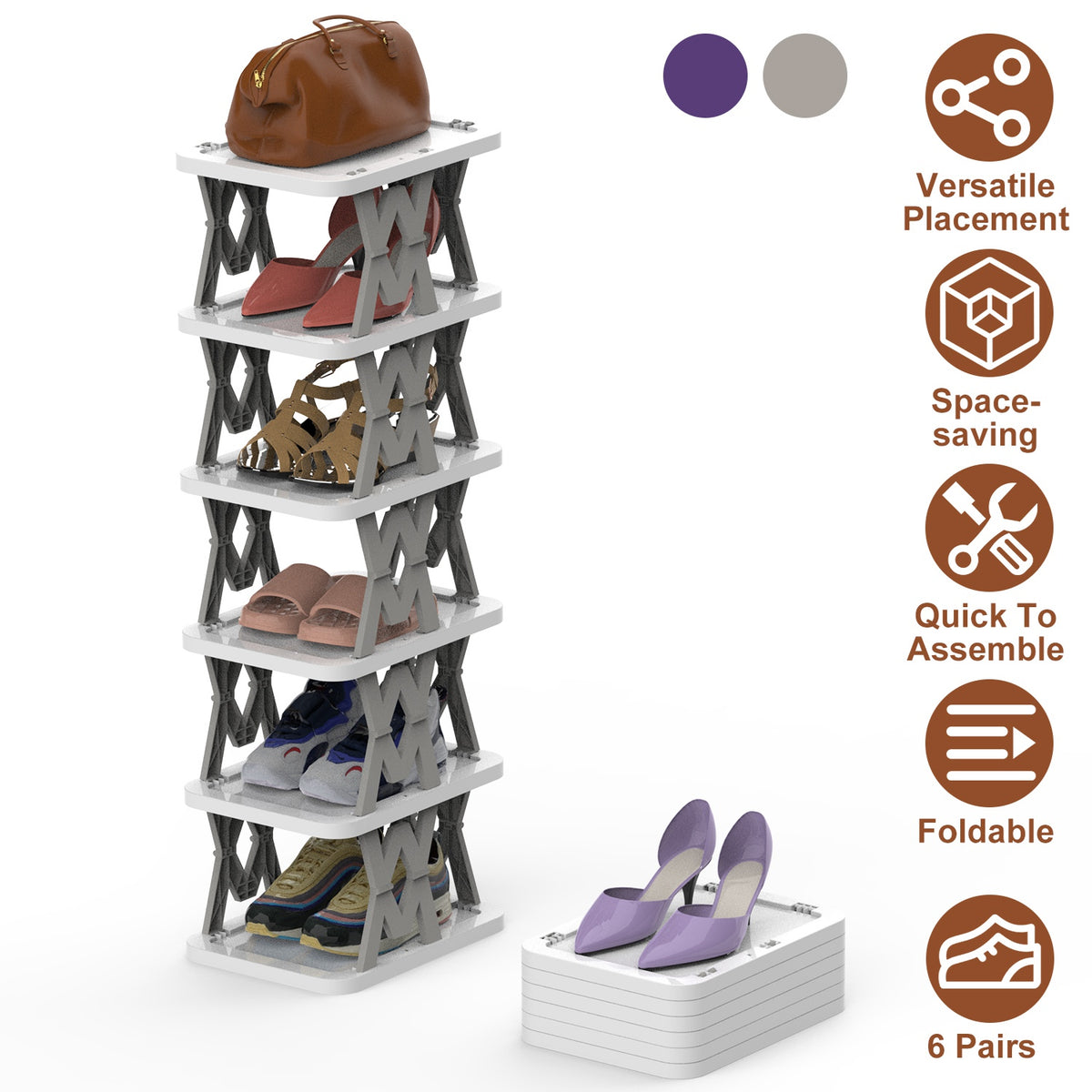 6-Tier Foldable Vertical Shoe Rack – image 3