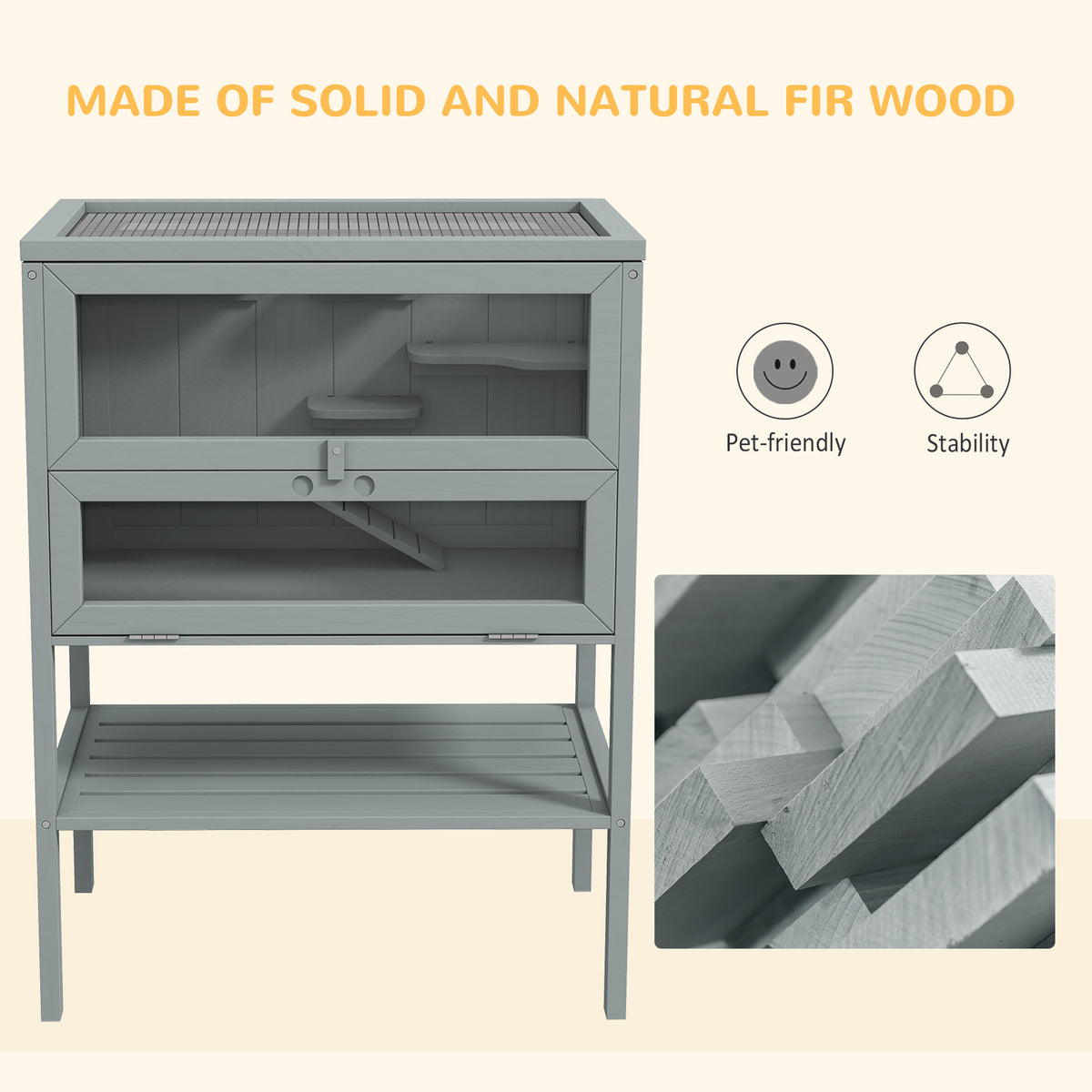 3-Tier Wooden Hamster Cage with Openable Top and Storage Shelf – image 7