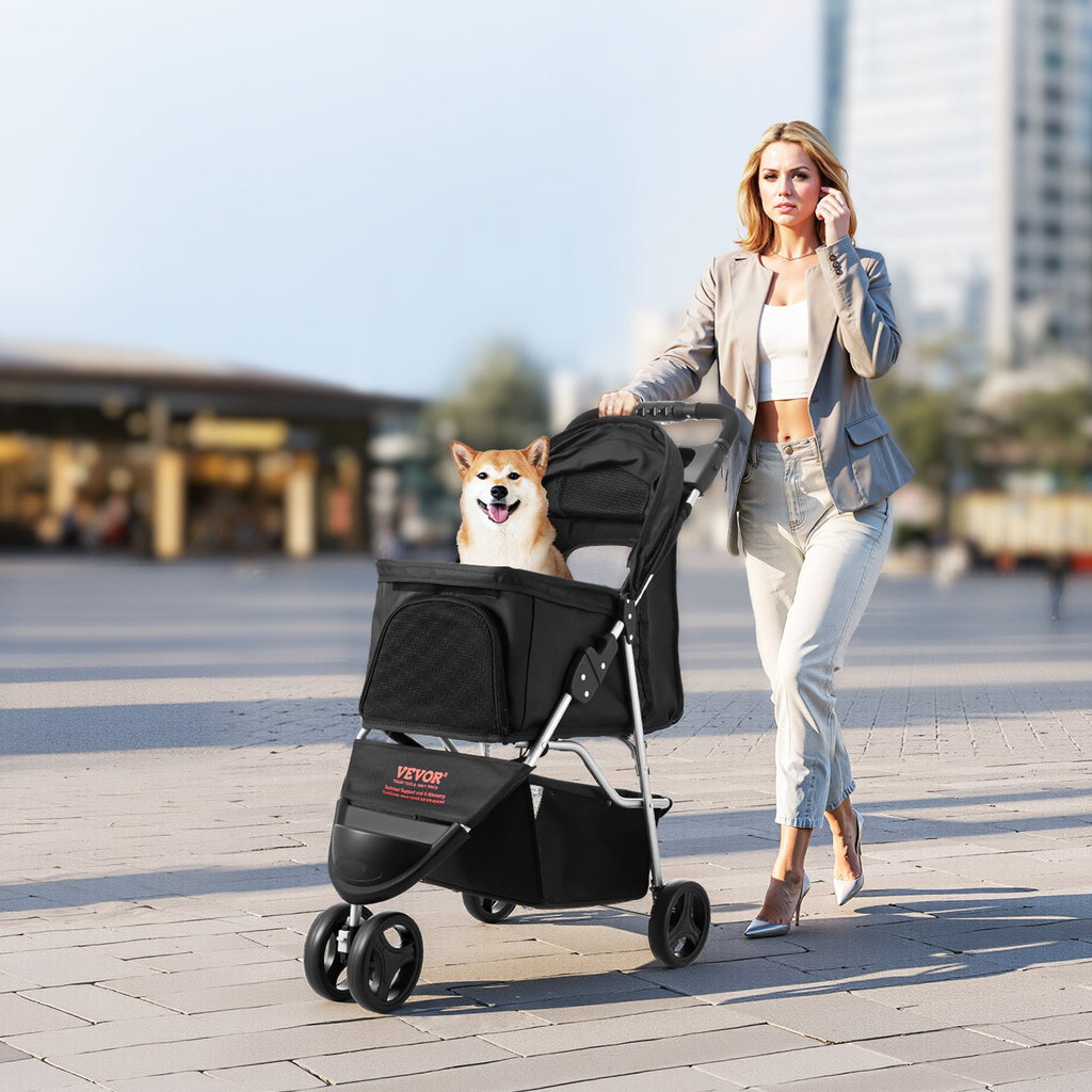 3 Wheel Foldable Pet Stroller for Small Dogs up to 35 Lb