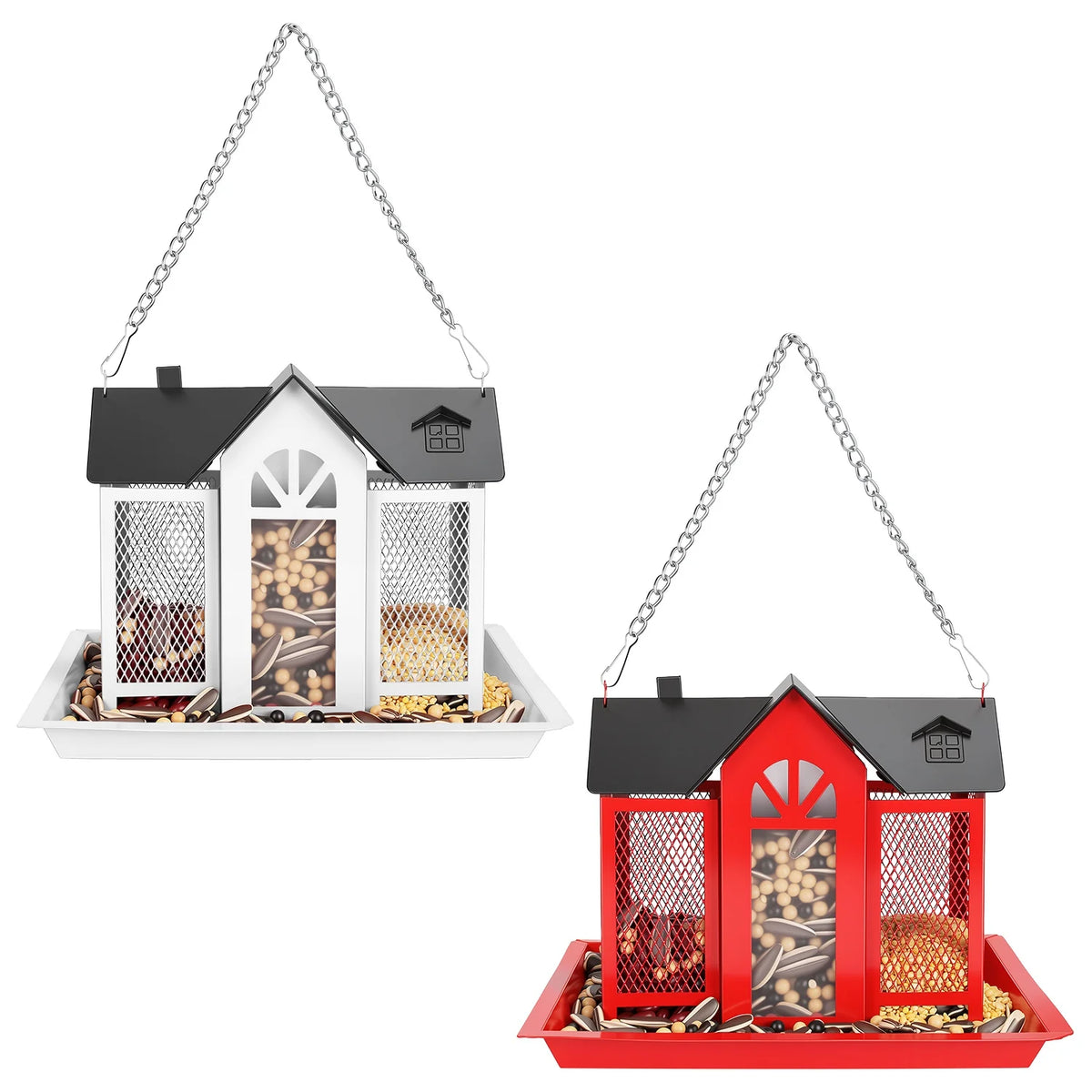 Metal Barn Bird Feeder, Hanging Seed Feeder with Lift Lid – image 10