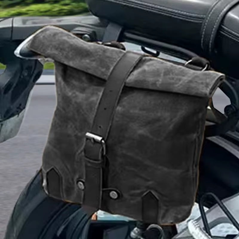 Waxed Canvas Motorcycle Saddle Bag, Waterproof Fork and Side Tool Bag