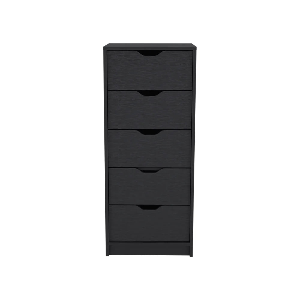 Narrow 5-Drawer Dresser, Black Wood Finish Bedroom Storage Chest – image 3