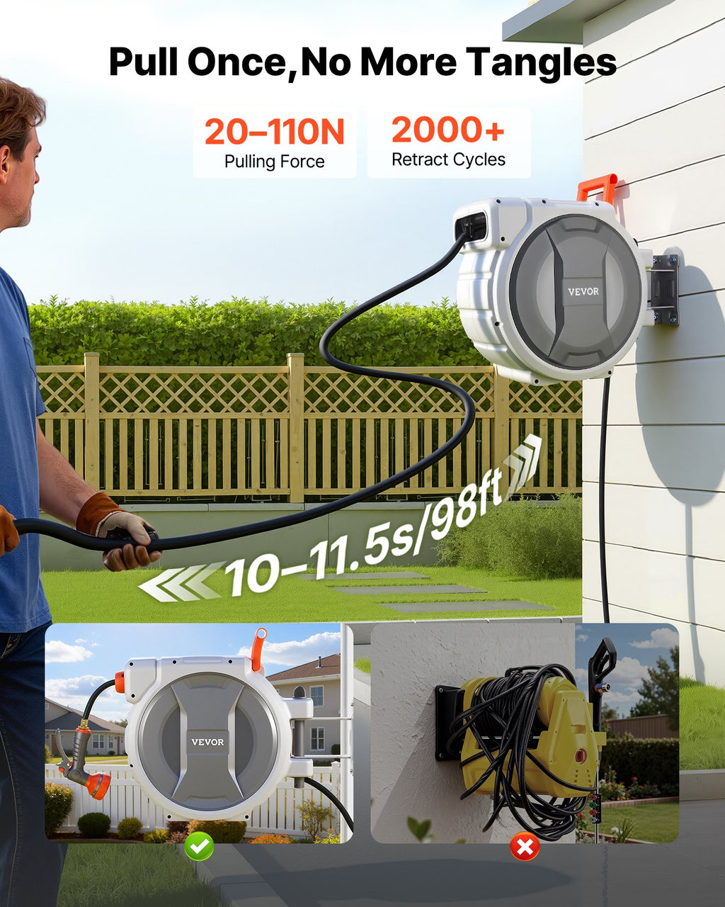 Garden Hose Reel, Retractable 100 Ft with 9-Pattern Nozzle – image 3